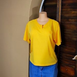 Women's A M Collection Large Gold/Yellow Pullover One Button Blouse